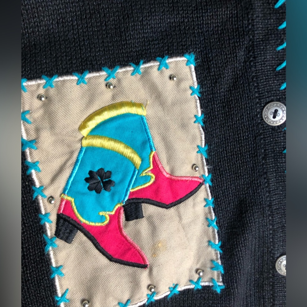 Susan Graver Black V-Neck Sweater with Colorful Embroidery - Picture 3 of 13